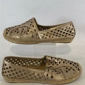 Tory Burch Gold Metallic Slip on Espadrille Sandals - Women's Size 5.5